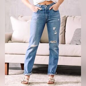 Levi’s 501 distressed straight leg jeans